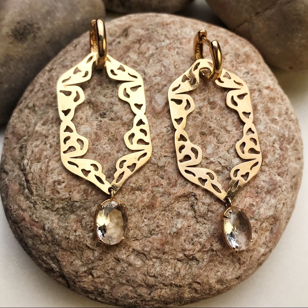 Citrine Huggie Hex